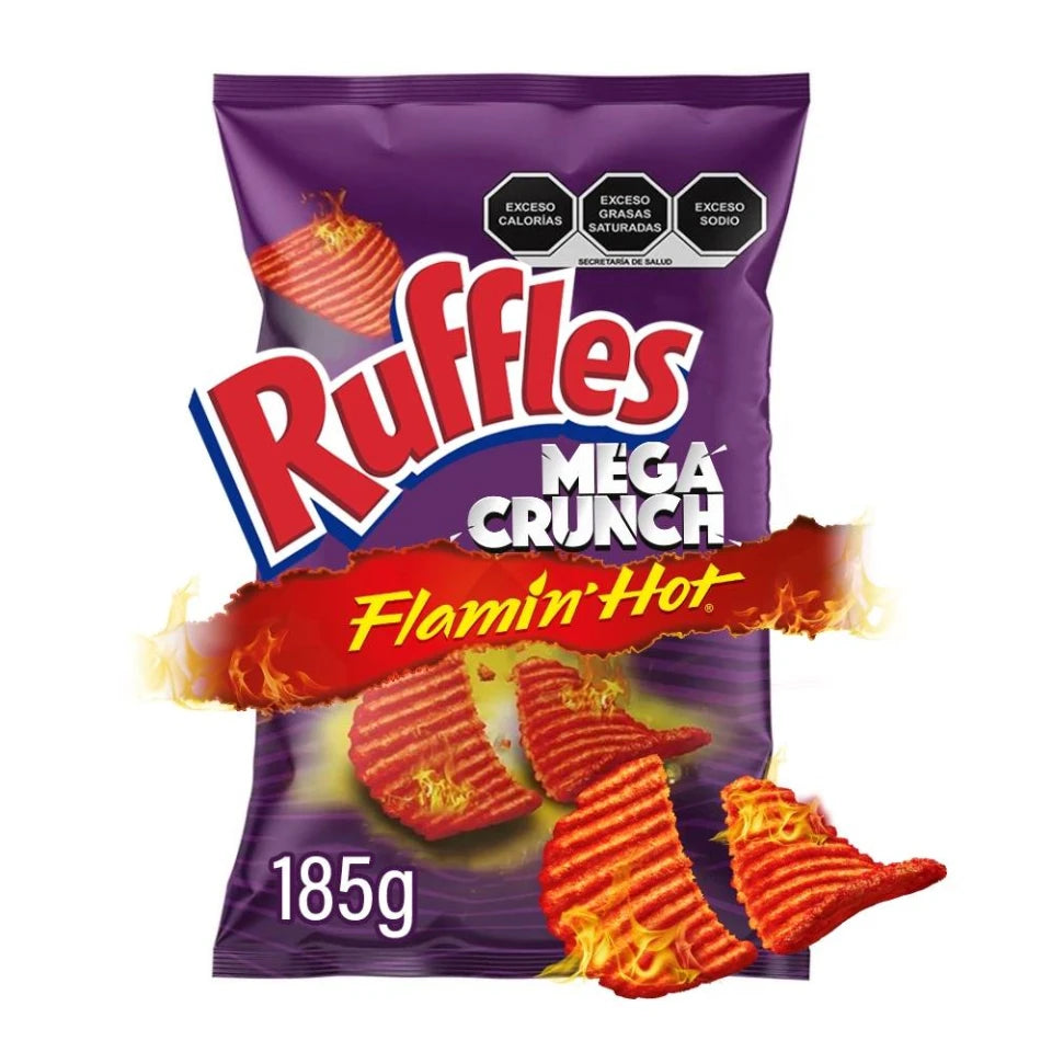Papas fritas Sabritas Ruffles mega crunch flamin hot sabor chile limón y queso 185 g