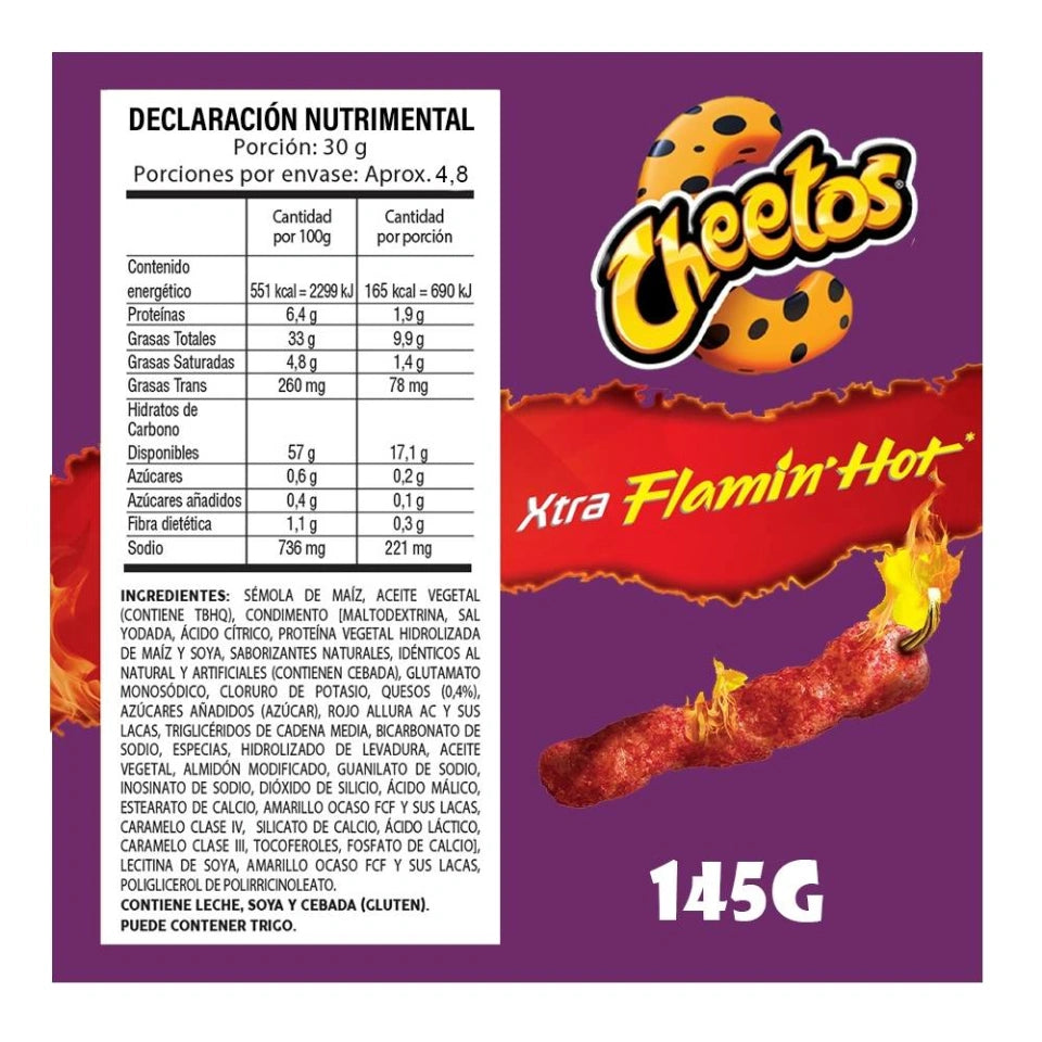 Botana Sabritas Cheetos Xtra Flamin Hot sabor queso y chile 145 g