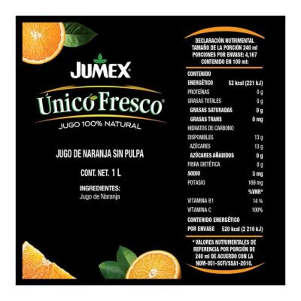 Jugo Jumex Unico Fresco naranja sin pulpa 1 l