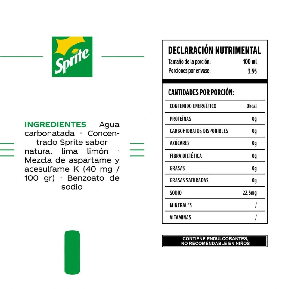 Refresco Sprite sin azúcar lima-limón 355 ml