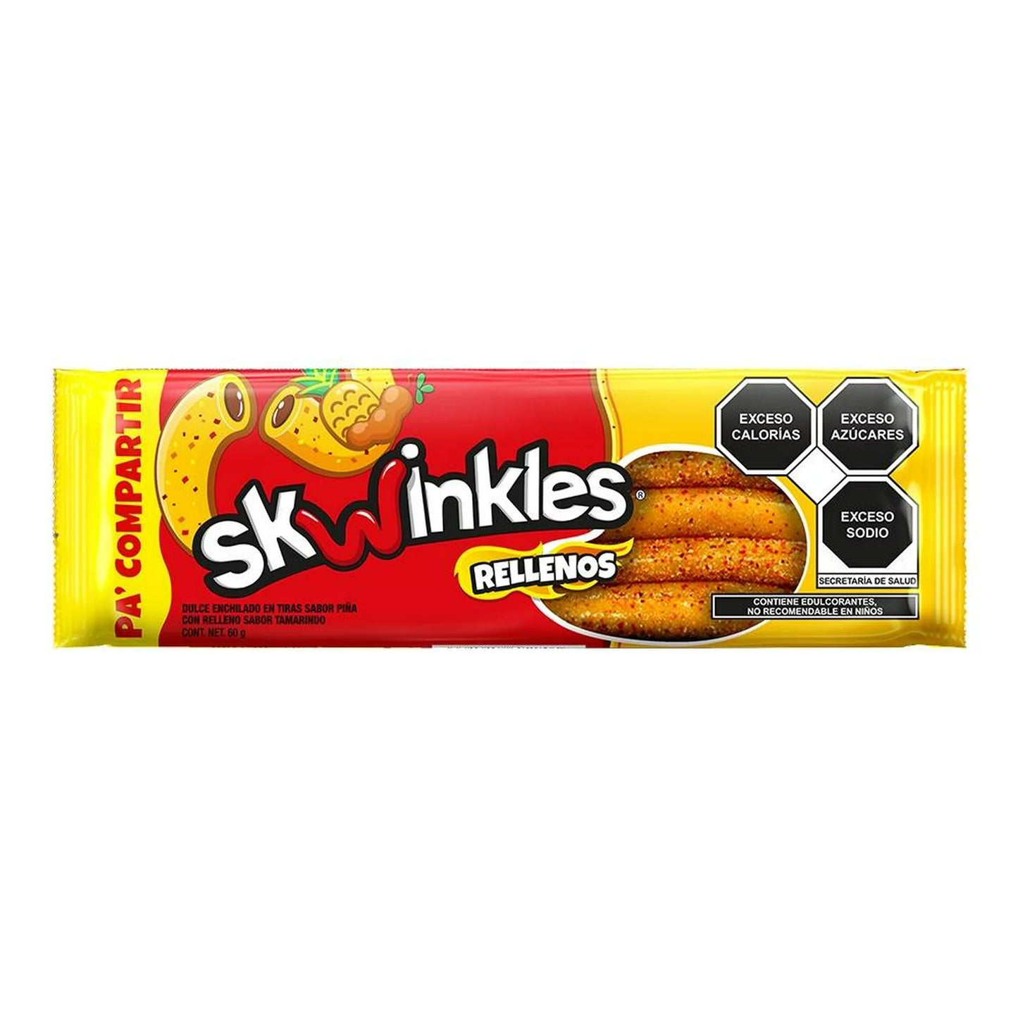 Dulce enchilado Skwinkles en tiras sabor piña con relleno sabor tamarindo 60 g
