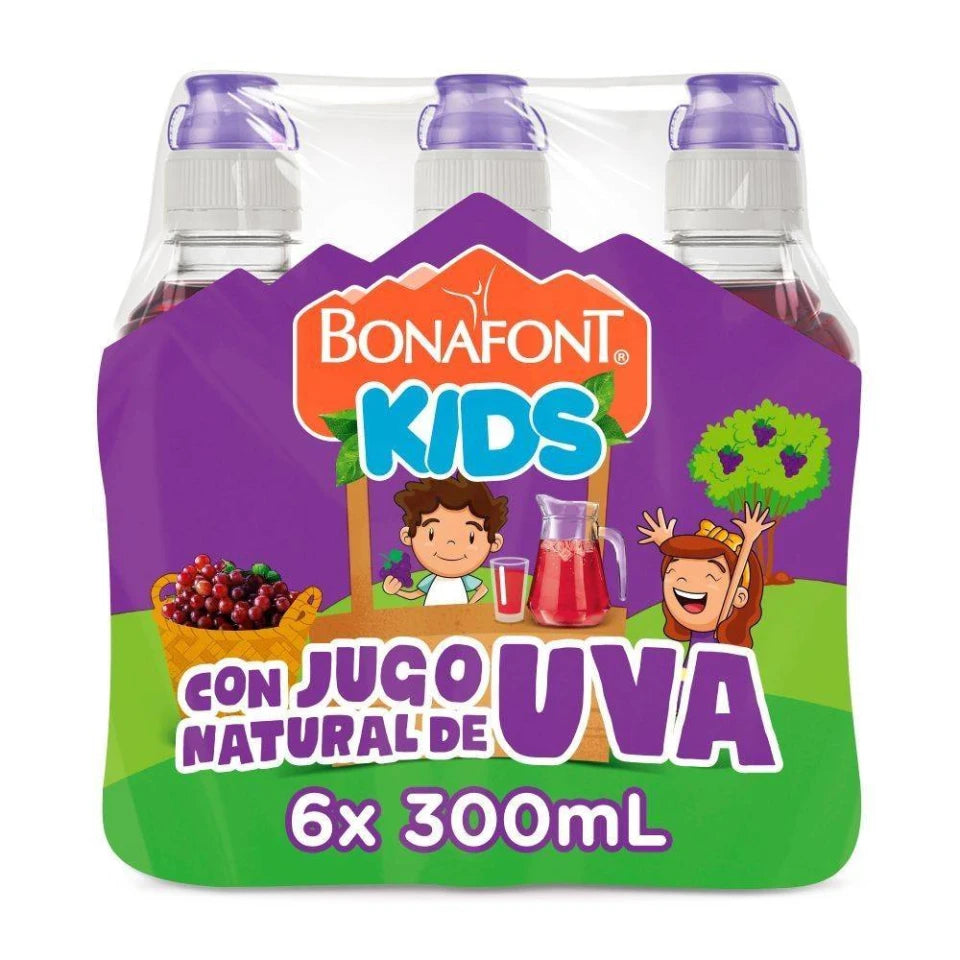 Agua Bonafont Kids uva pack 6 botellas 300 ml c/u