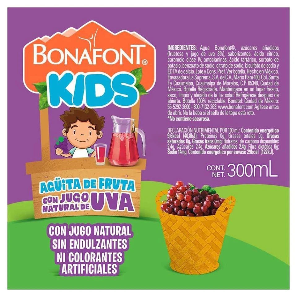 Agua Bonafont Kids uva pack 6 botellas 300 ml c/u