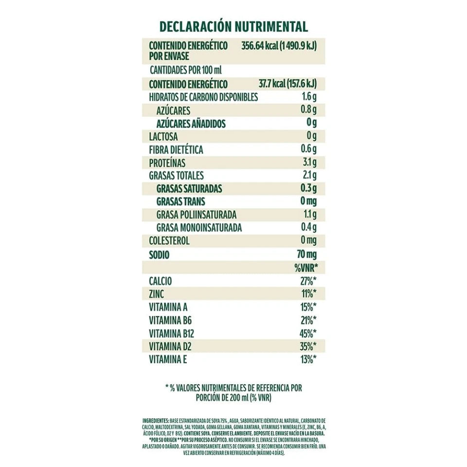 Alimento líquido AdeS de soya reducido en azúcar sabor natural 946 ml
