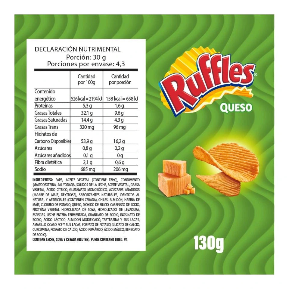 Papas fritas Ruffles sabor queso 130 g