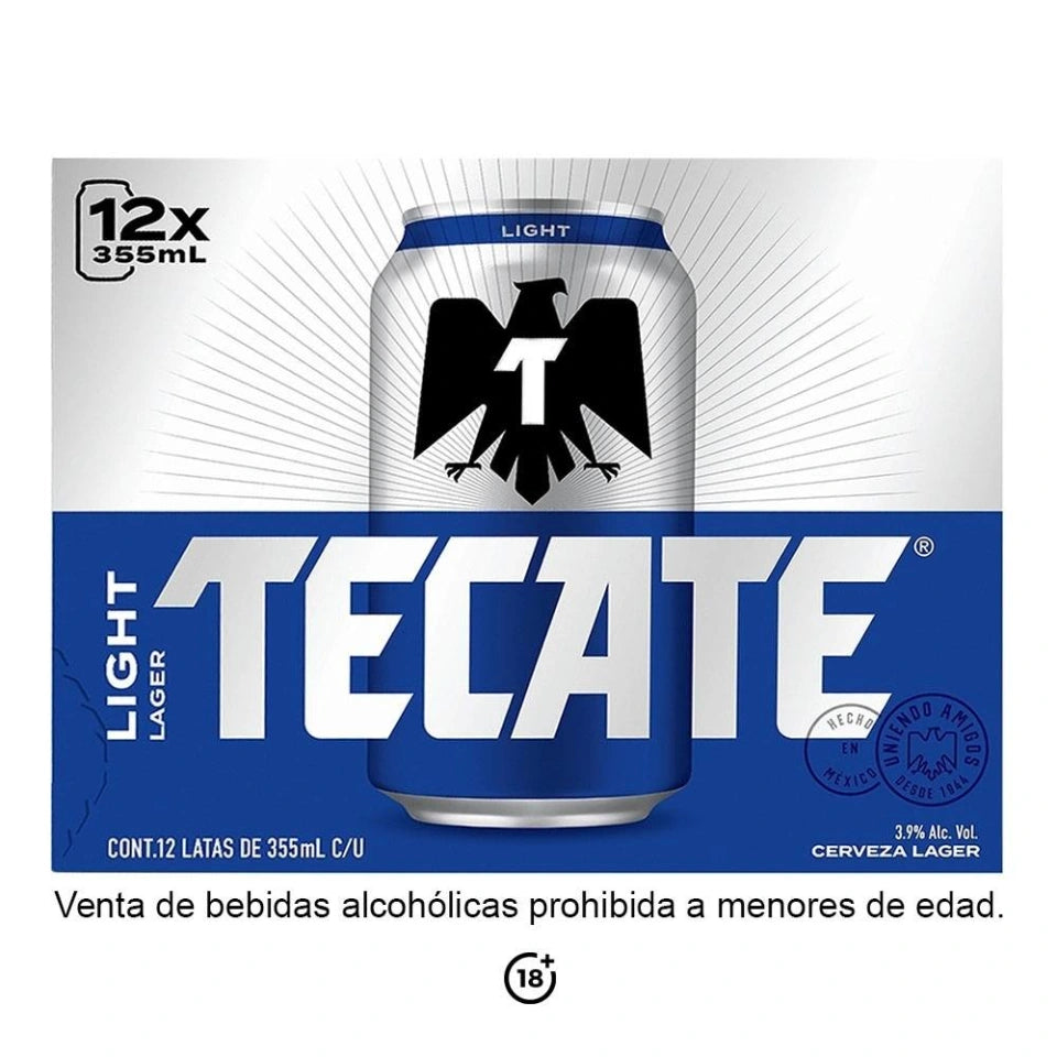 Cerveza clara Tecate light 12 latas de 355 ml c/u